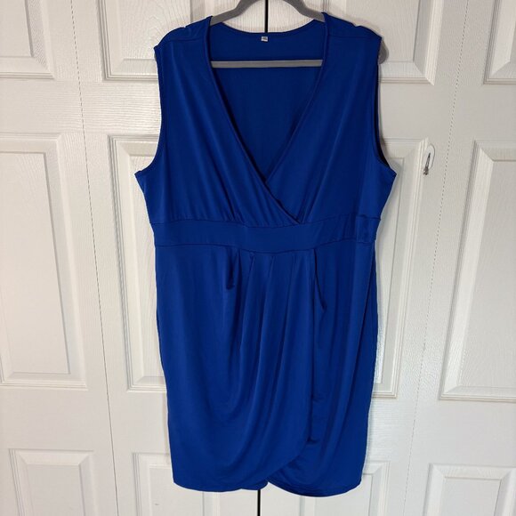 Royal Blue Sleeveless Draped Wrap Dress Size 4XL - Picture 1 of 4